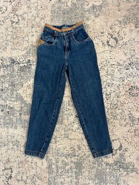 Vintage Bonpoint Dark Blue Boyfriend Jeans with Tan Trim